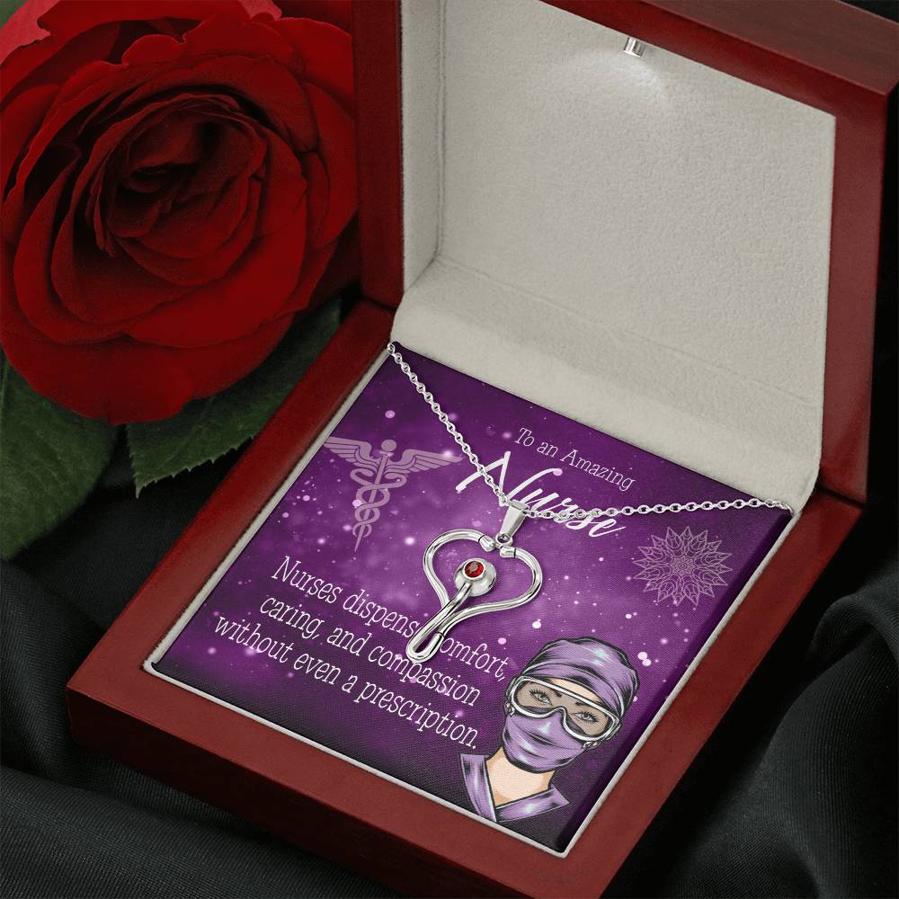 Nurse RN Caduceus Heart Scope Necklace Red Swarovski Crystal Adjustable Chain 18-22"-Express Your Love Gifts