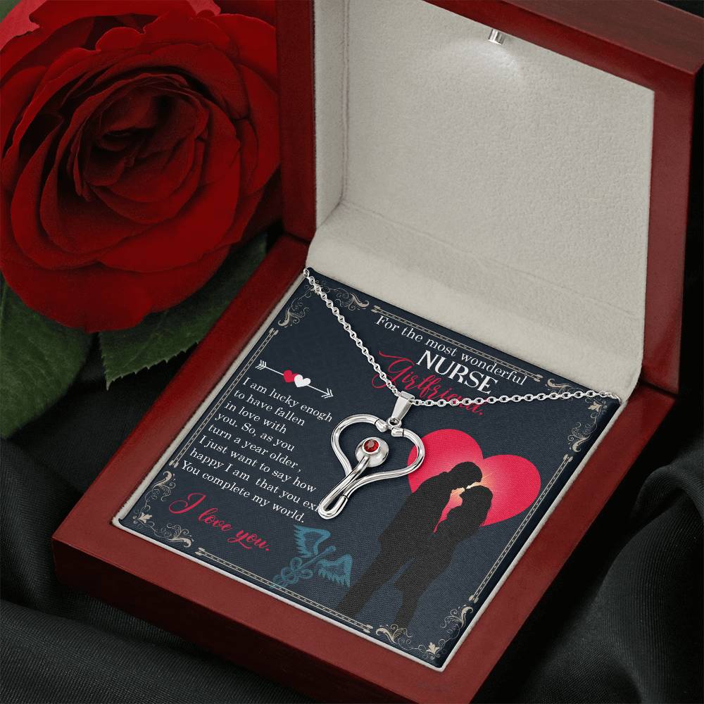 For the most wonderful nurse girlfriend Heart Scope Necklace Red Swarovski Crystal Adjustable Chain 18-22"-Express Your Love Gifts