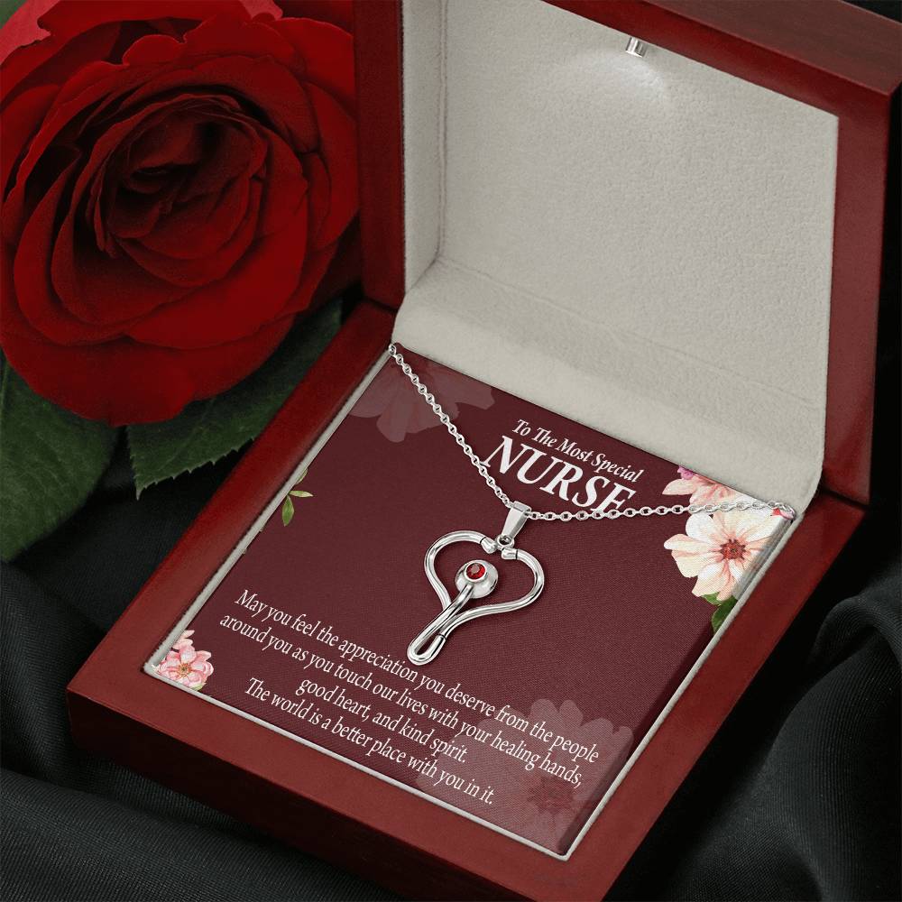 Special Nurse Heart Scope Necklace Red Swarovski Crystal Adjustable Chain 18-22"-Express Your Love Gifts