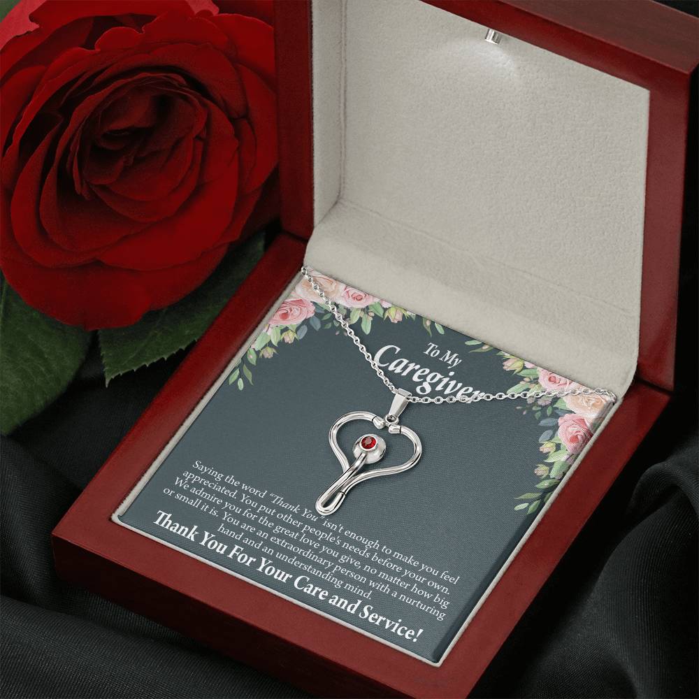 Gift Ideas For Caregivers Heart Scope Necklace Red Swarovski Crystal Adjustable Chain 18-22"-Express Your Love Gifts