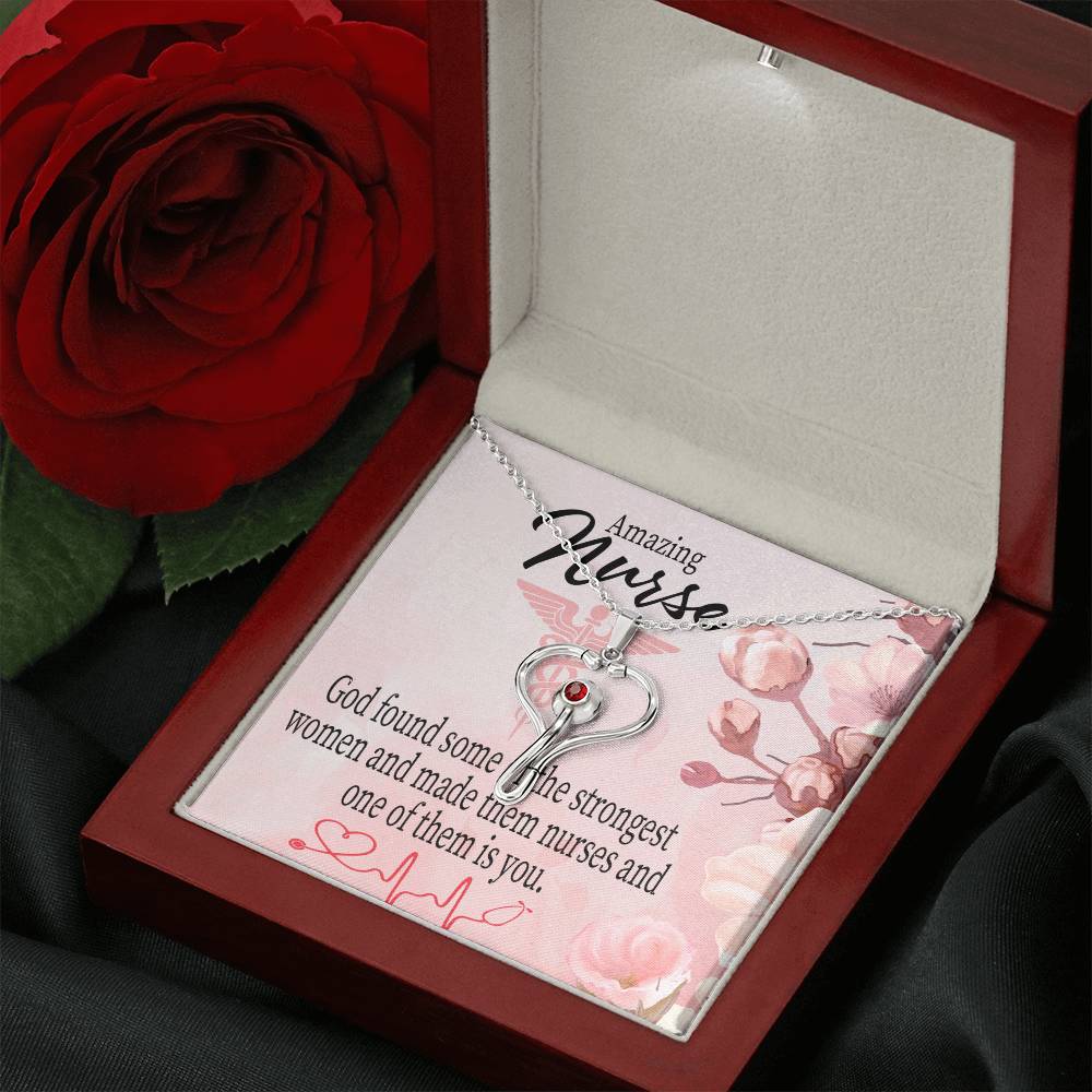 God Made Nurses Heart Scope Necklace Red Swarovski Crystal Adjustable Chain 18-22"-Express Your Love Gifts
