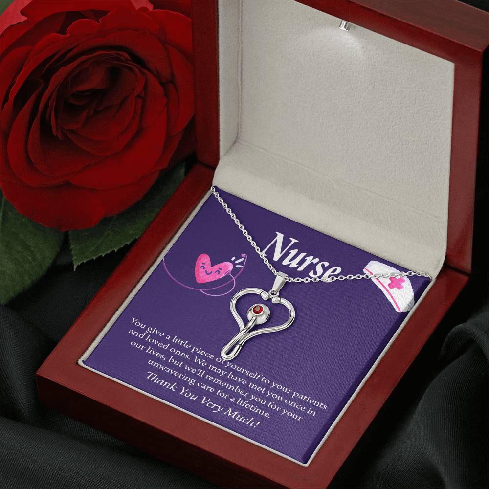 Remarkable Nurse Heart Scope Necklace Red Swarovski Crystal Adjustable Chain 18-22"-Express Your Love Gifts