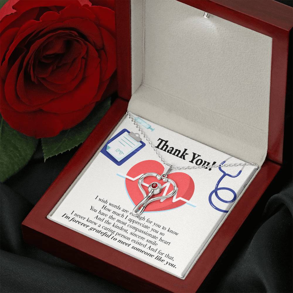 Gift Idea For Medical Staff Heart Scope Necklace Red Swarovski Crystal Adjustable Chain 18-22"-Express Your Love Gifts