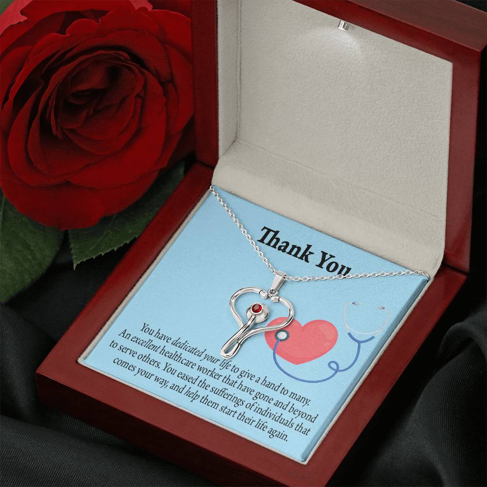Gift Idea For Hospital Staff Heart Scope Necklace Red Swarovski Crystal Adjustable Chain 18-22"-Express Your Love Gifts