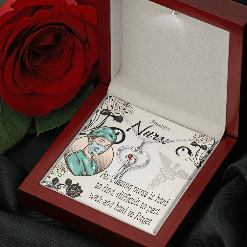 An Amazing Nurse Heart Scope Necklace Red Swarovski Crystal Adjustable Chain 18-22"-Express Your Love Gifts