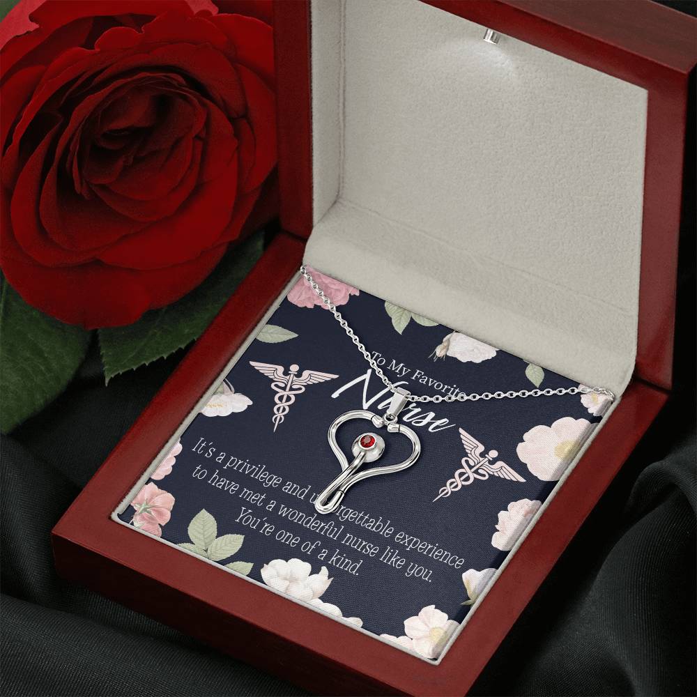 One of a Kind Nurse Heart Scope Necklace Red Swarovski Crystal Adjustable Chain 18-22"-Express Your Love Gifts