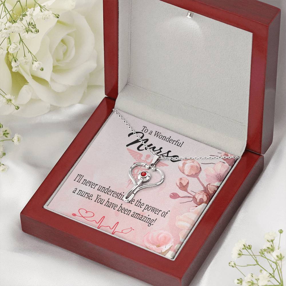 To a Wonderful Nurse Heart Scope Necklace Red Swarovski Crystal Adjustable Chain 18-22"-Express Your Love Gifts