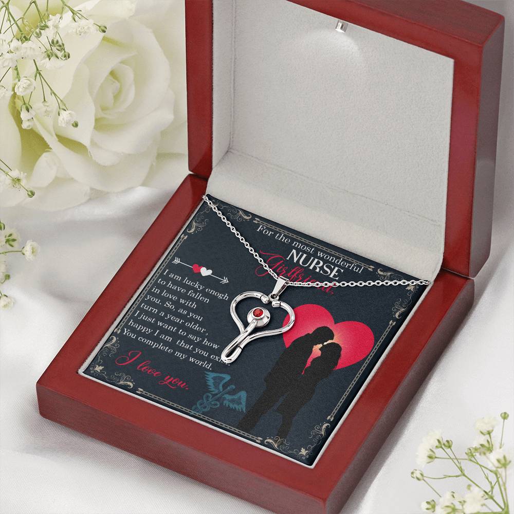 For the most wonderful nurse girlfriend Heart Scope Necklace Red Swarovski Crystal Adjustable Chain 18-22"-Express Your Love Gifts