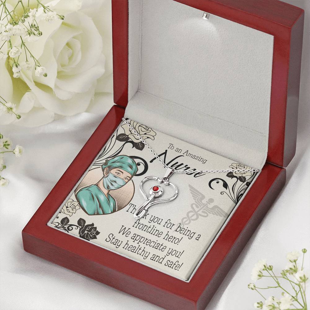 To a Frontline Hero Heart Scope Necklace Red Swarovski Crystal Adjustable Chain 18-22"-Express Your Love Gifts