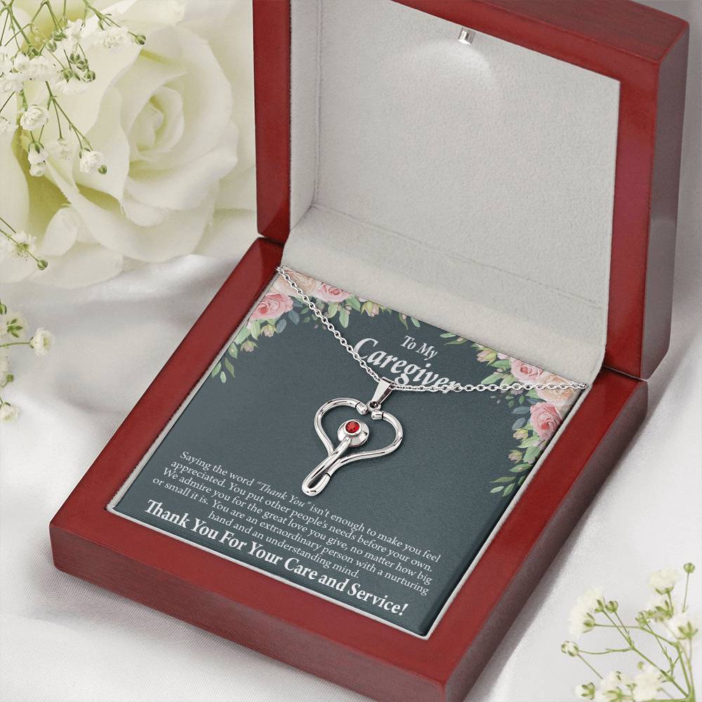 Gift Ideas For Caregivers Heart Scope Necklace Red Swarovski Crystal Adjustable Chain 18-22"-Express Your Love Gifts