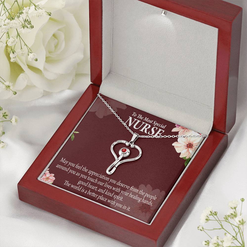 Special Nurse Heart Scope Necklace Red Swarovski Crystal Adjustable Chain 18-22"-Express Your Love Gifts