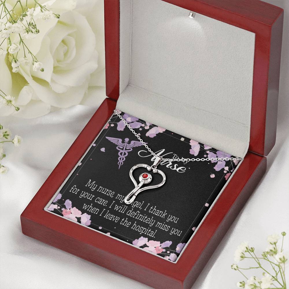 My Nurse, My Angel Heart Scope Necklace Red Swarovski Crystal Adjustable Chain 18-22"-Express Your Love Gifts