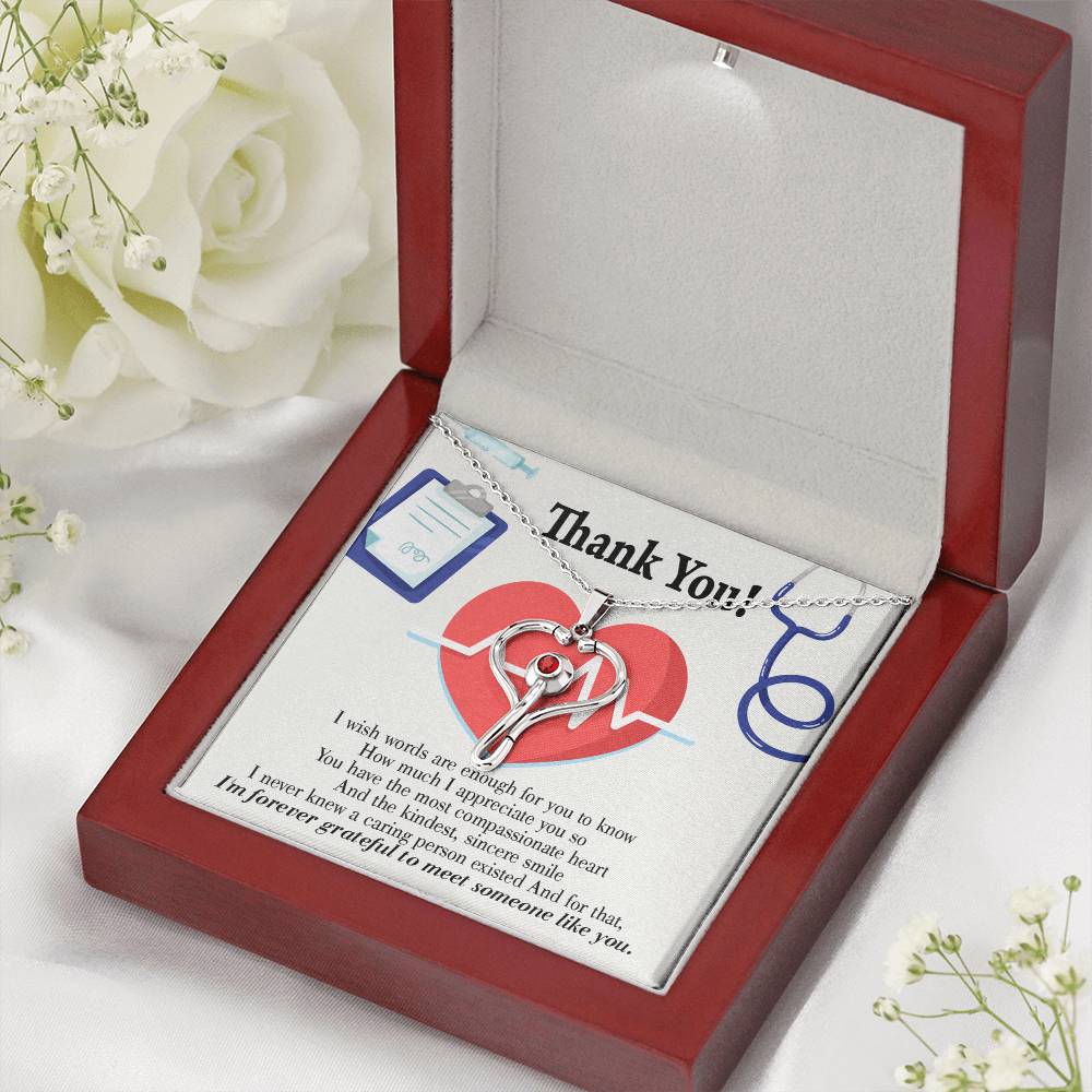 Gift Idea For Medical Staff Heart Scope Necklace Red Swarovski Crystal Adjustable Chain 18-22"-Express Your Love Gifts