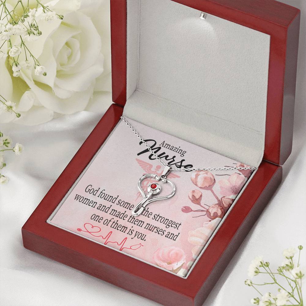 God Made Nurses Heart Scope Necklace Red Swarovski Crystal Adjustable Chain 18-22"-Express Your Love Gifts