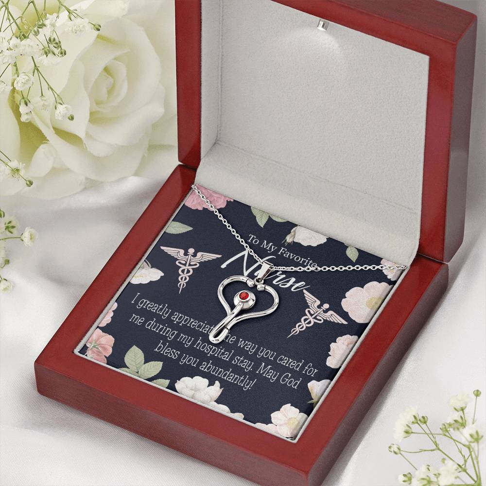 God Bless You Abundantly! Heart Scope Necklace Red Swarovski Crystal Adjustable Chain 18-22"-Express Your Love Gifts