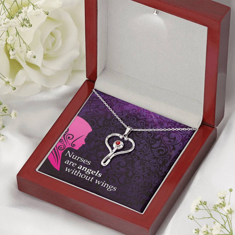 Nurses are angels Heart Scope Necklace Red Swarovski Crystal Adjustable Chain 18-22"-Express Your Love Gifts
