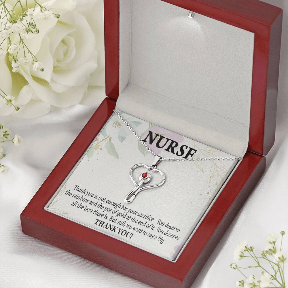Gift For Healthcare Workers Heart Scope Necklace Red Swarovski Crystal Adjustable Chain 18-22"-Express Your Love Gifts