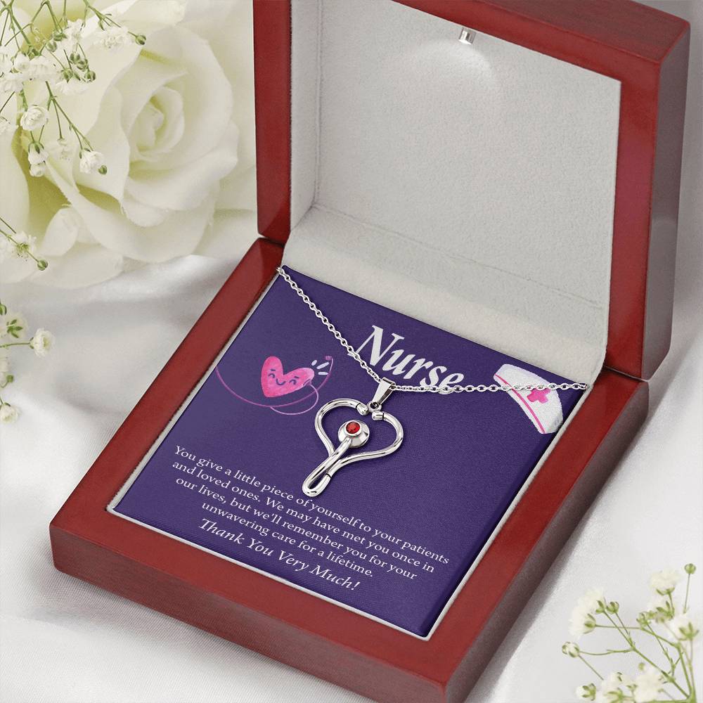 Remarkable Nurse Heart Scope Necklace Red Swarovski Crystal Adjustable Chain 18-22"-Express Your Love Gifts