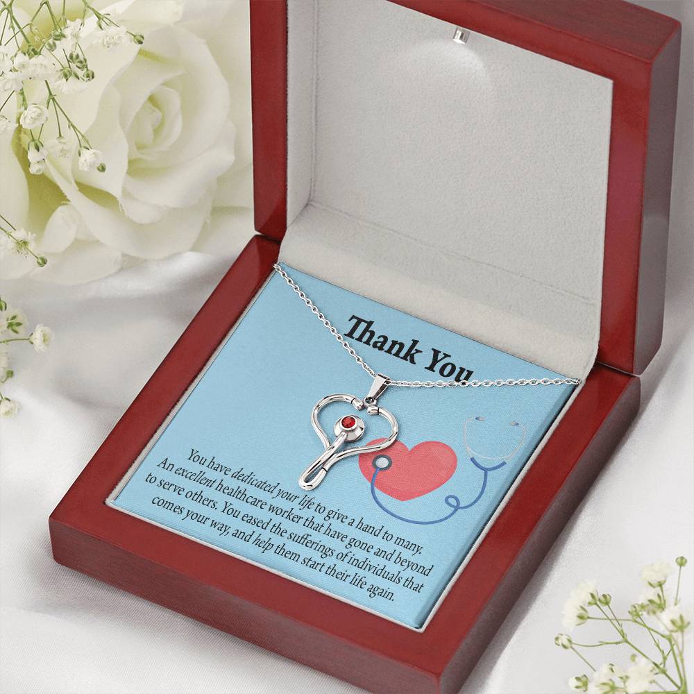 Gift Idea For Hospital Staff Heart Scope Necklace Red Swarovski Crystal Adjustable Chain 18-22"-Express Your Love Gifts
