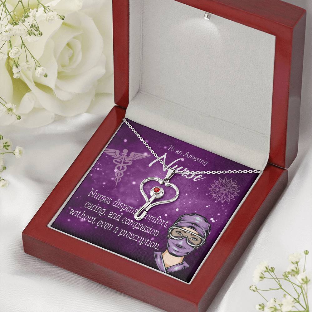 Nurse RN Caduceus Heart Scope Necklace Red Swarovski Crystal Adjustable Chain 18-22"-Express Your Love Gifts