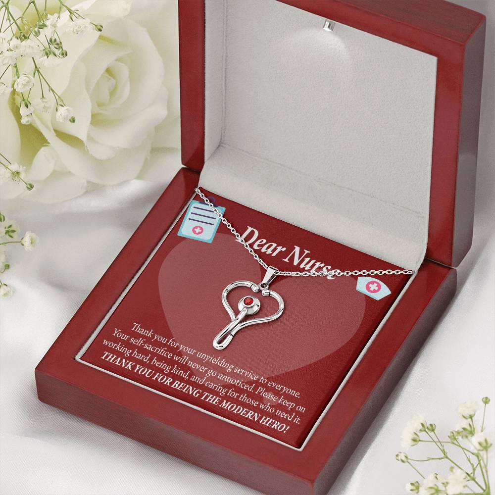 Thank You Ideas Nurses and Caregivers Heart Scope Necklace Red Swarovski Crystal Adjustable Chain 18-22"-Express Your Love Gifts