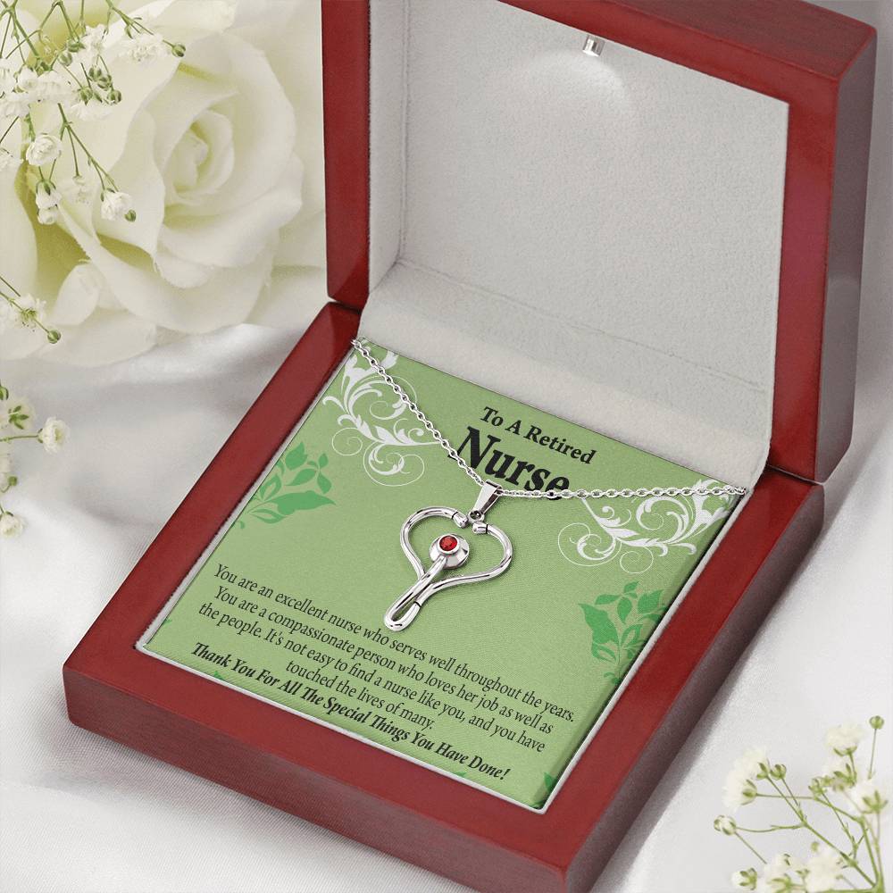 Retired Nurse Thank You Heart Scope Necklace Red Swarovski Crystal Adjustable Chain 18-22"-Express Your Love Gifts