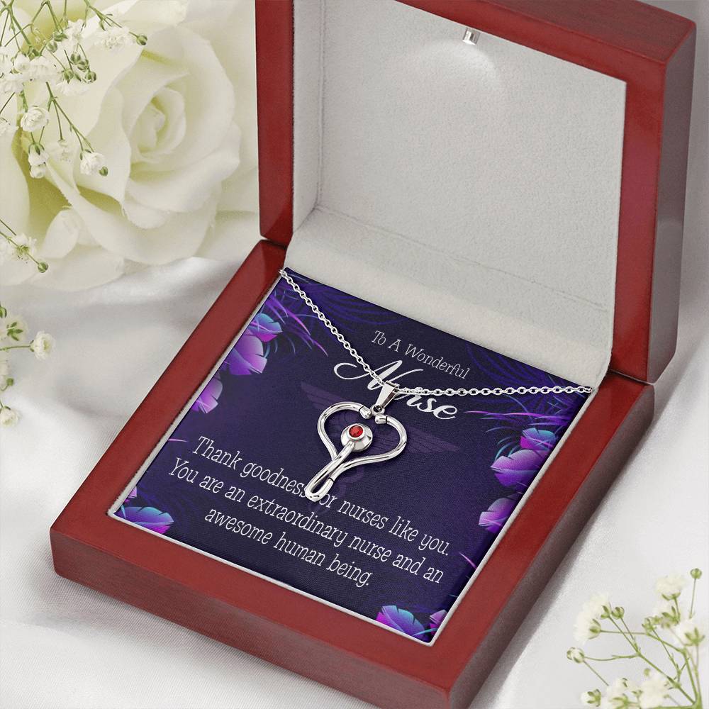 Extraordinary Nurse Heart Scope Necklace Red Swarovski Crystal Adjustable Chain 18-22"-Express Your Love Gifts