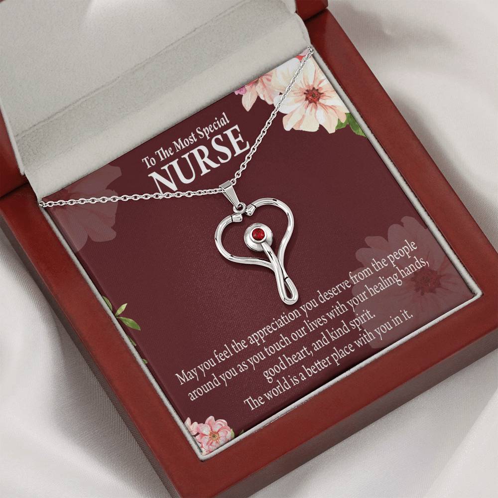 Special Nurse Heart Scope Necklace Red Swarovski Crystal Adjustable Chain 18-22"-Express Your Love Gifts