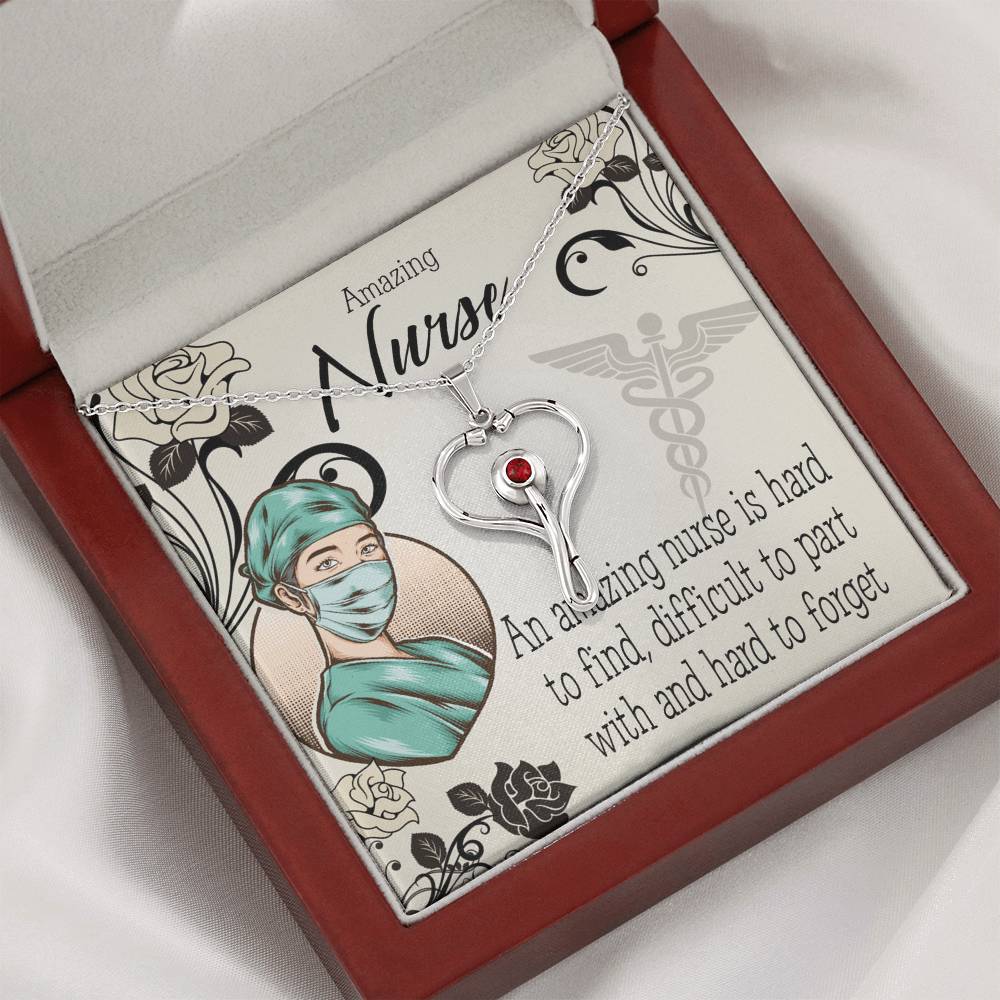 An Amazing Nurse Heart Scope Necklace Red Swarovski Crystal Adjustable Chain 18-22"-Express Your Love Gifts