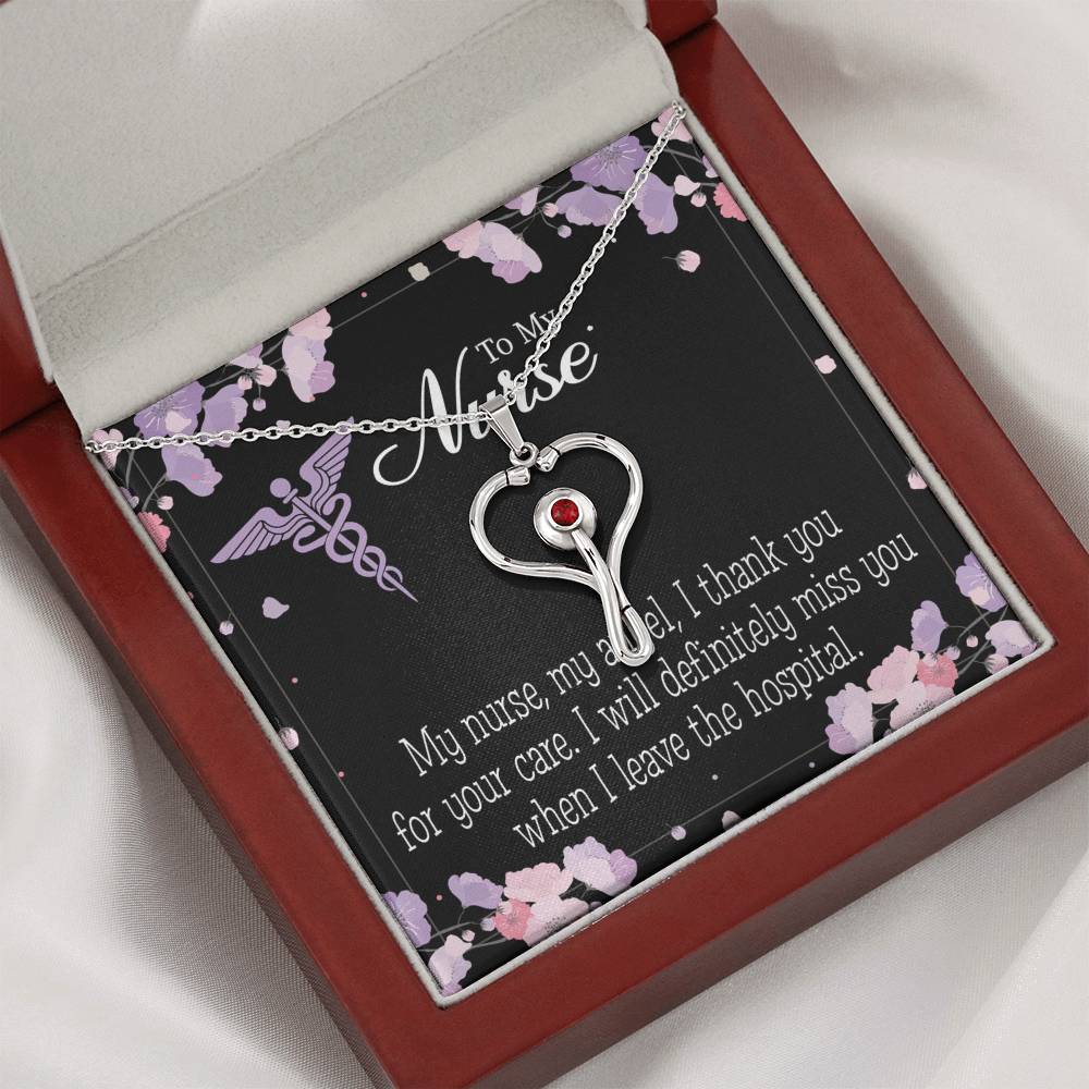 My Nurse, My Angel Heart Scope Necklace Red Swarovski Crystal Adjustable Chain 18-22"-Express Your Love Gifts