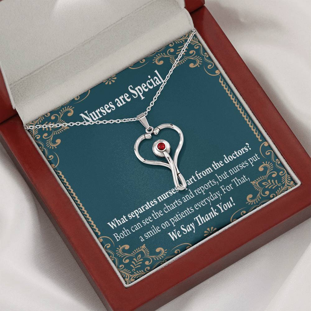 Nurses are Special Heart Scope Necklace Red Swarovski Crystal Adjustable Chain 18-22"-Express Your Love Gifts