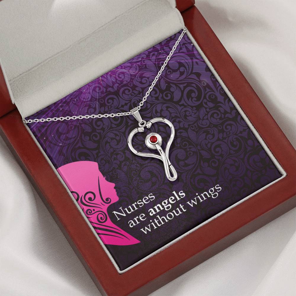 Nurses are angels Heart Scope Necklace Red Swarovski Crystal Adjustable Chain 18-22"-Express Your Love Gifts