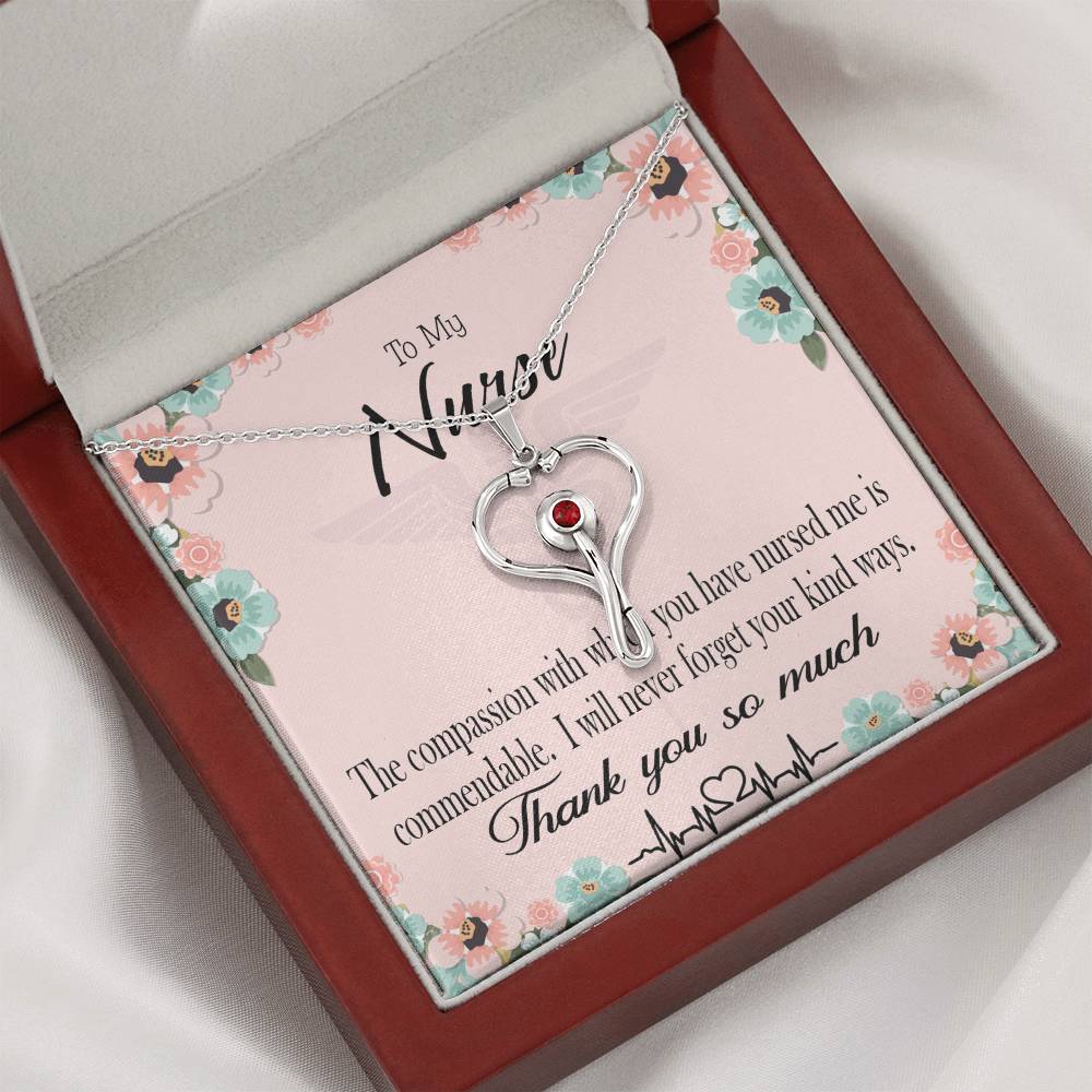 Commendable Nurse Heart Scope Necklace Red Swarovski Crystal Adjustable Chain 18-22"-Express Your Love Gifts