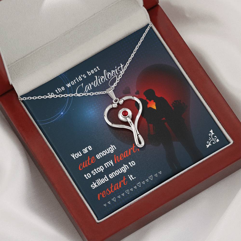 To My Cardiologist Heart Scope Necklace Red Swarovski Crystal Adjustable Chain 18-22"-Express Your Love Gifts