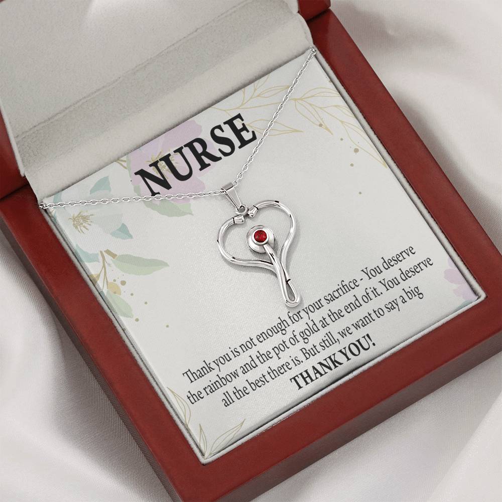 Gift For Healthcare Workers Heart Scope Necklace Red Swarovski Crystal Adjustable Chain 18-22"-Express Your Love Gifts
