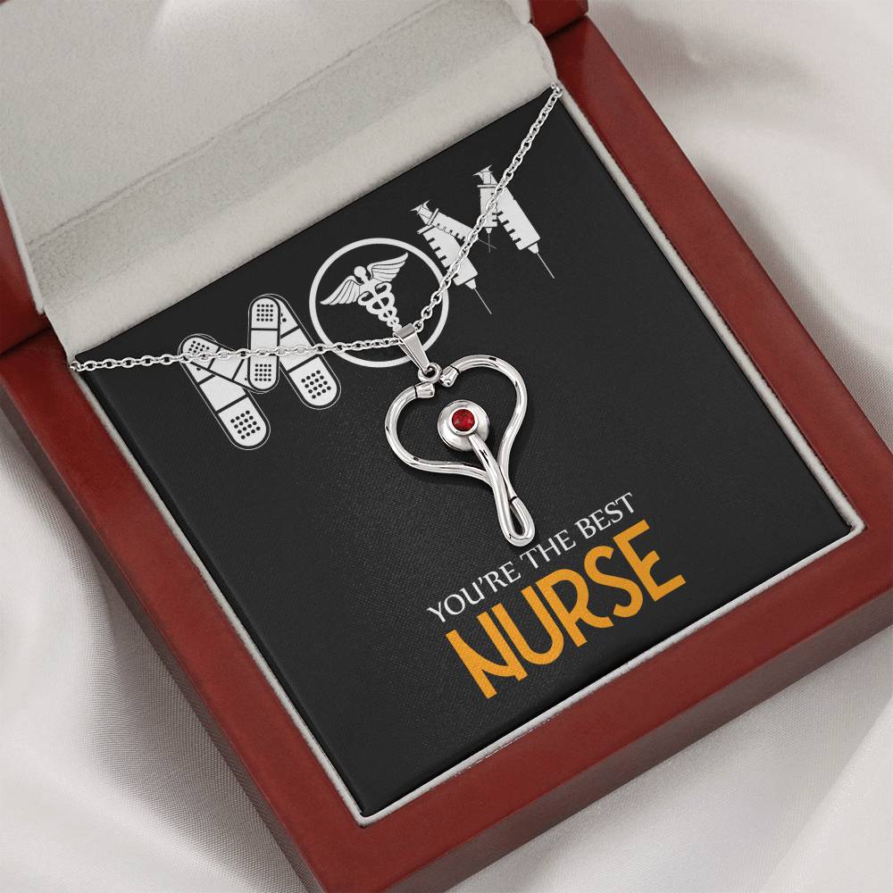 Mom Nurse Heart Scope Necklace Red Swarovski Crystal Adjustable Chain 18-22"-Express Your Love Gifts