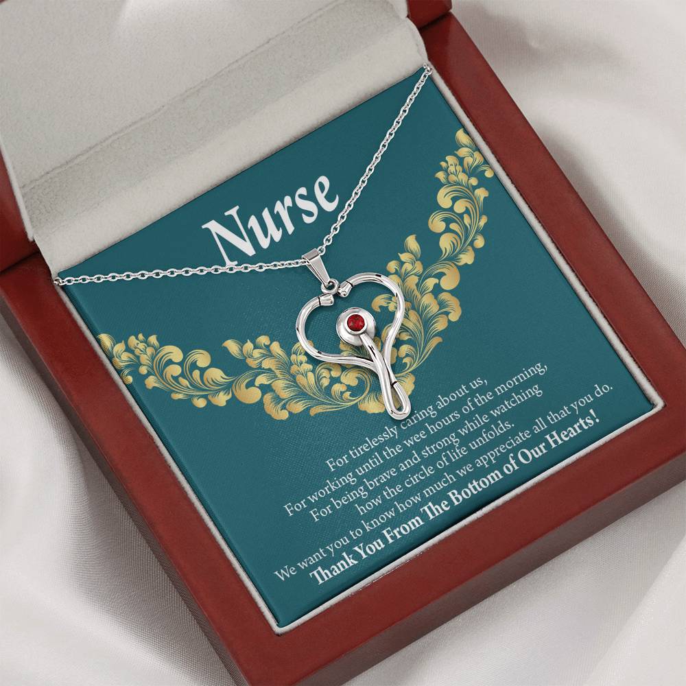 Thank You Medical Hero Heart Scope Necklace Red Swarovski Crystal Adjustable Chain 18-22"-Express Your Love Gifts