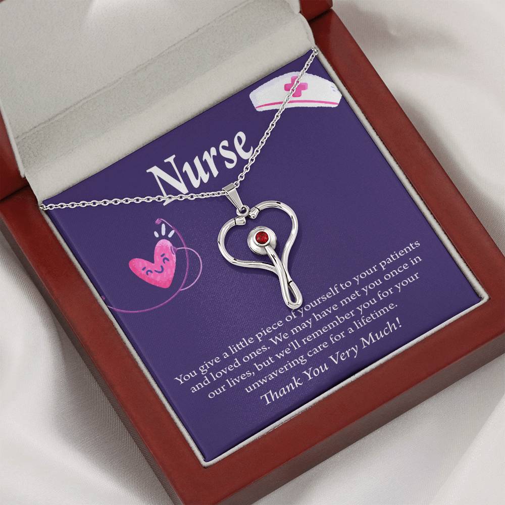 Remarkable Nurse Heart Scope Necklace Red Swarovski Crystal Adjustable Chain 18-22"-Express Your Love Gifts