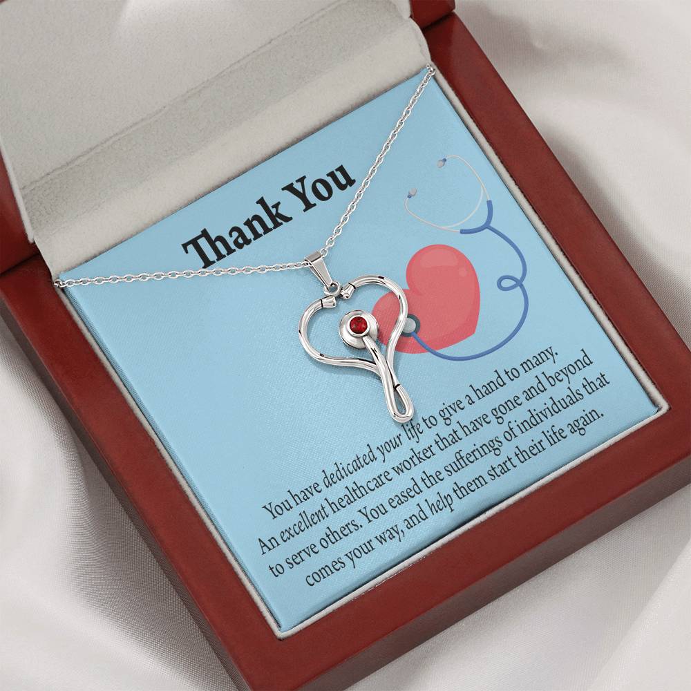 Gift Idea For Hospital Staff Heart Scope Necklace Red Swarovski Crystal Adjustable Chain 18-22"-Express Your Love Gifts