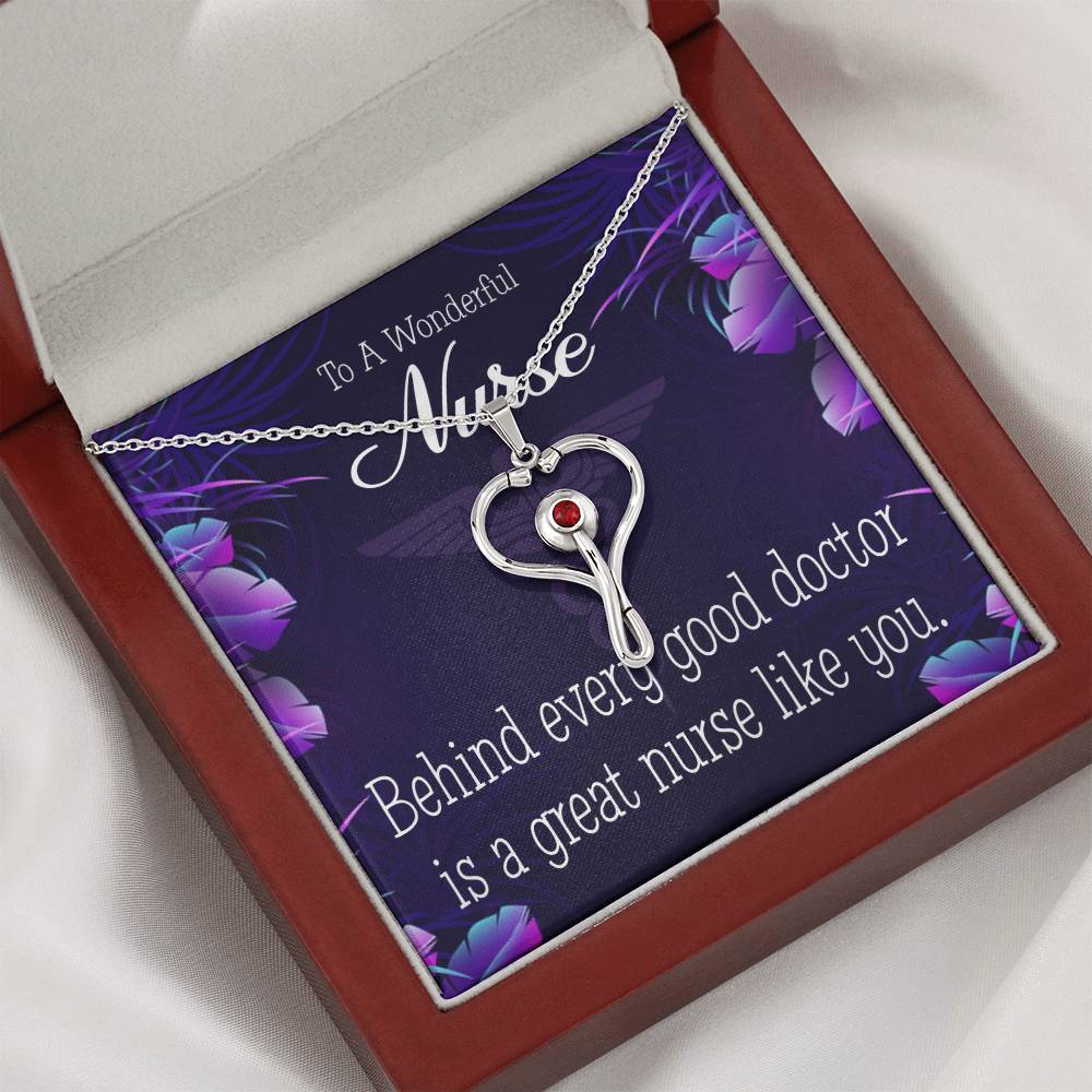 Behind Every Doctor Heart Scope Necklace Red Swarovski Crystal Adjustable Chain 18-22"-Express Your Love Gifts