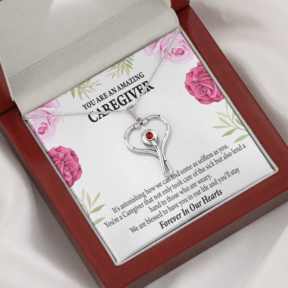 Caregiver Necklace Heart Scope Necklace Red Swarovski Crystal Adjustable Chain 18-22"-Express Your Love Gifts