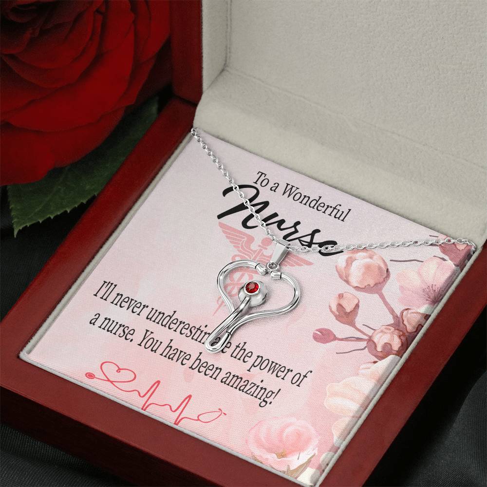 To a Wonderful Nurse Heart Scope Necklace Red Swarovski Crystal Adjustable Chain 18-22"-Express Your Love Gifts