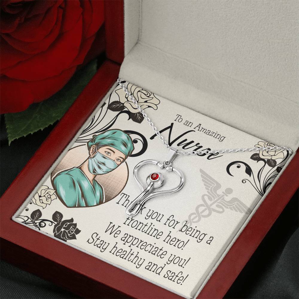 To a Frontline Hero Heart Scope Necklace Red Swarovski Crystal Adjustable Chain 18-22"-Express Your Love Gifts