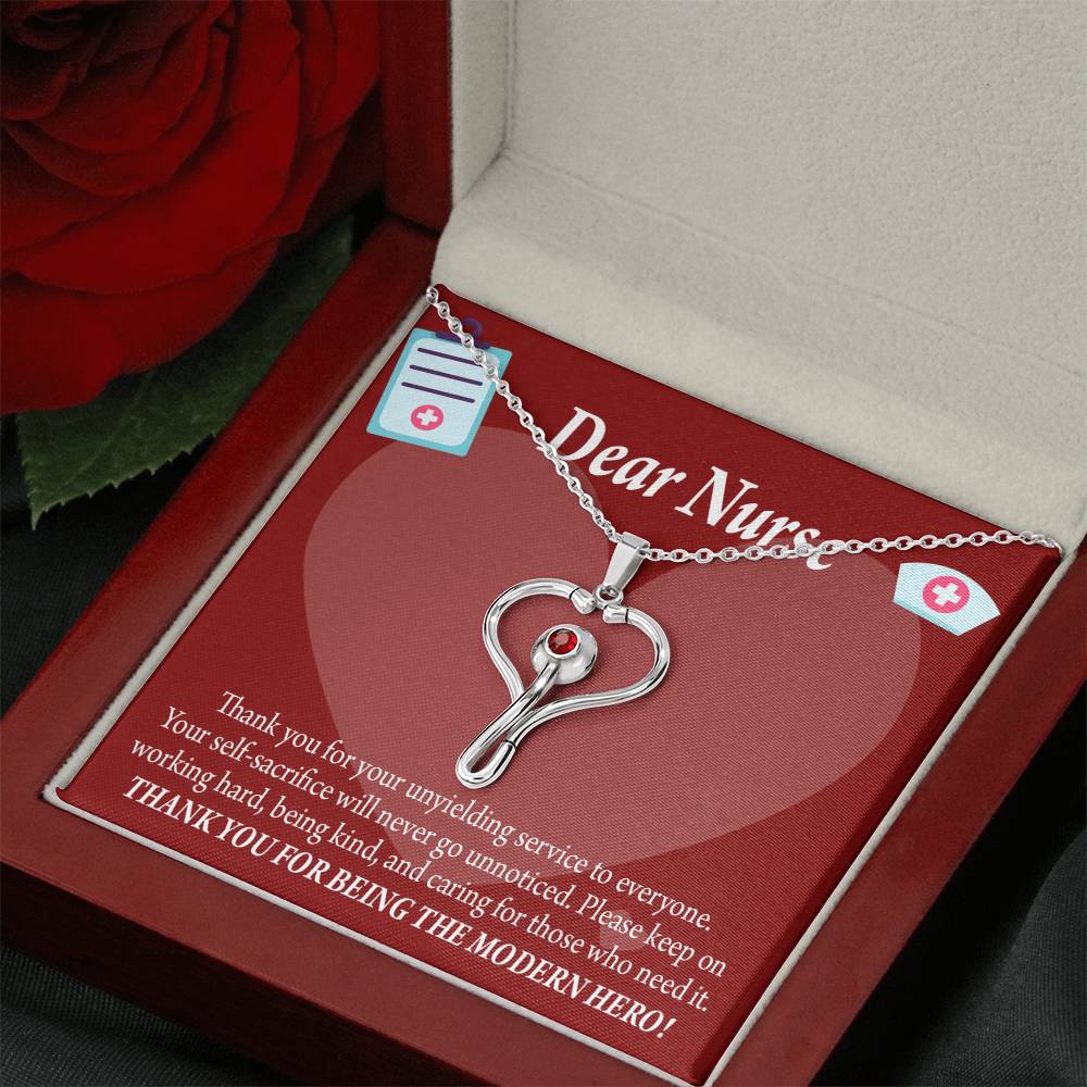 Thank You Ideas Nurses and Caregivers Heart Scope Necklace Red Swarovski Crystal Adjustable Chain 18-22"-Express Your Love Gifts