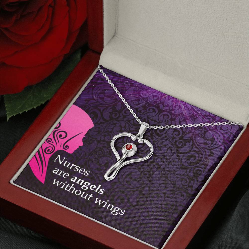 Nurses are angels Heart Scope Necklace Red Swarovski Crystal Adjustable Chain 18-22"-Express Your Love Gifts