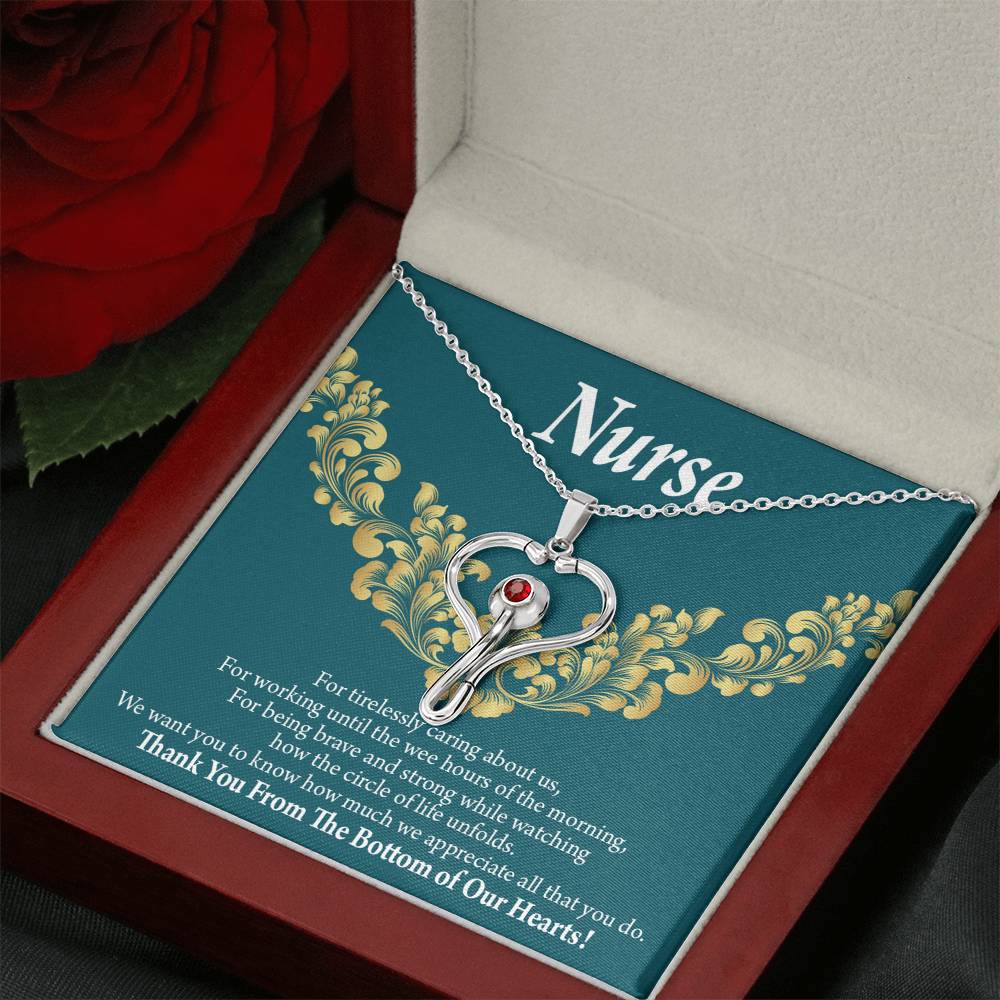 Thank You Medical Hero Heart Scope Necklace Red Swarovski Crystal Adjustable Chain 18-22"-Express Your Love Gifts