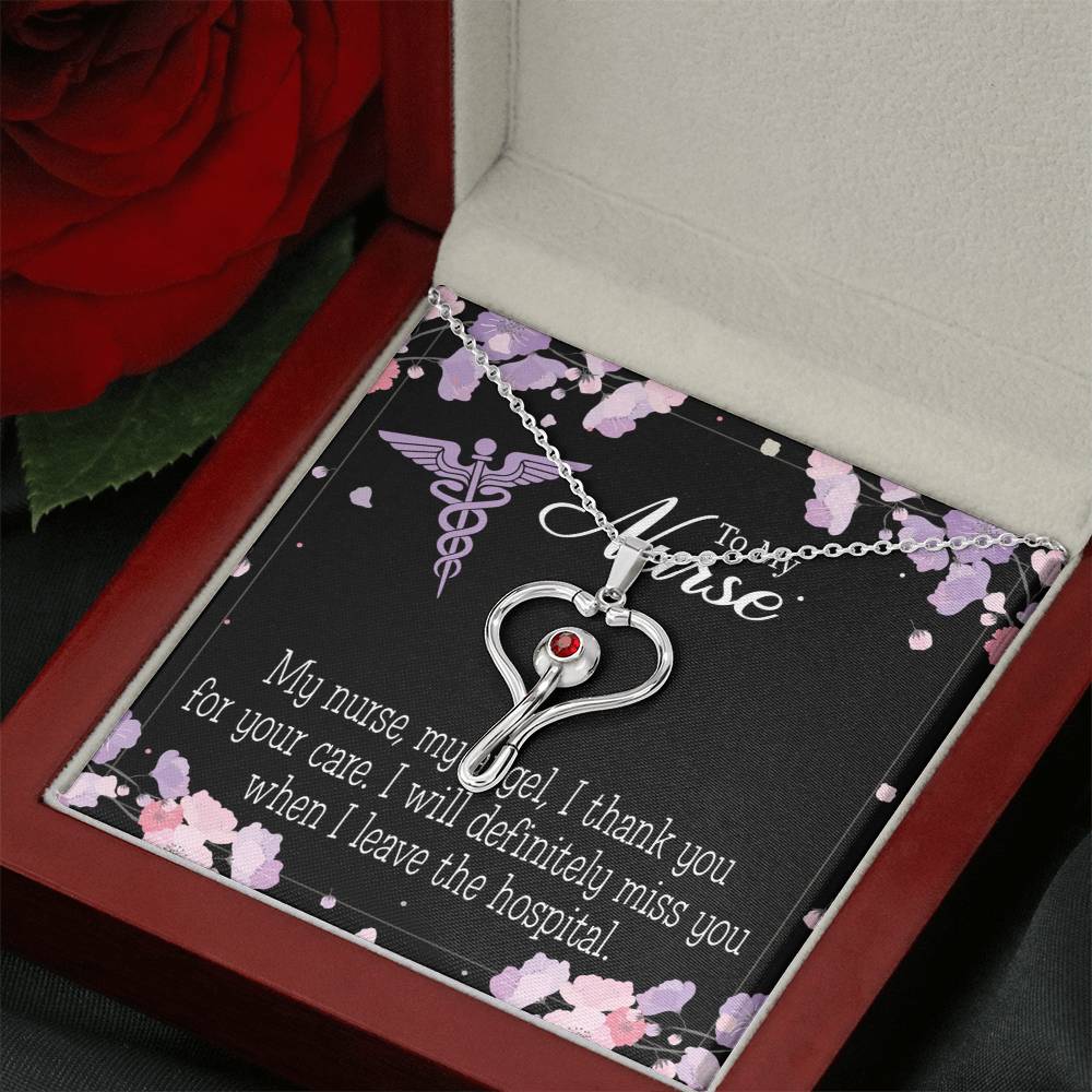 My Nurse, My Angel Heart Scope Necklace Red Swarovski Crystal Adjustable Chain 18-22"-Express Your Love Gifts
