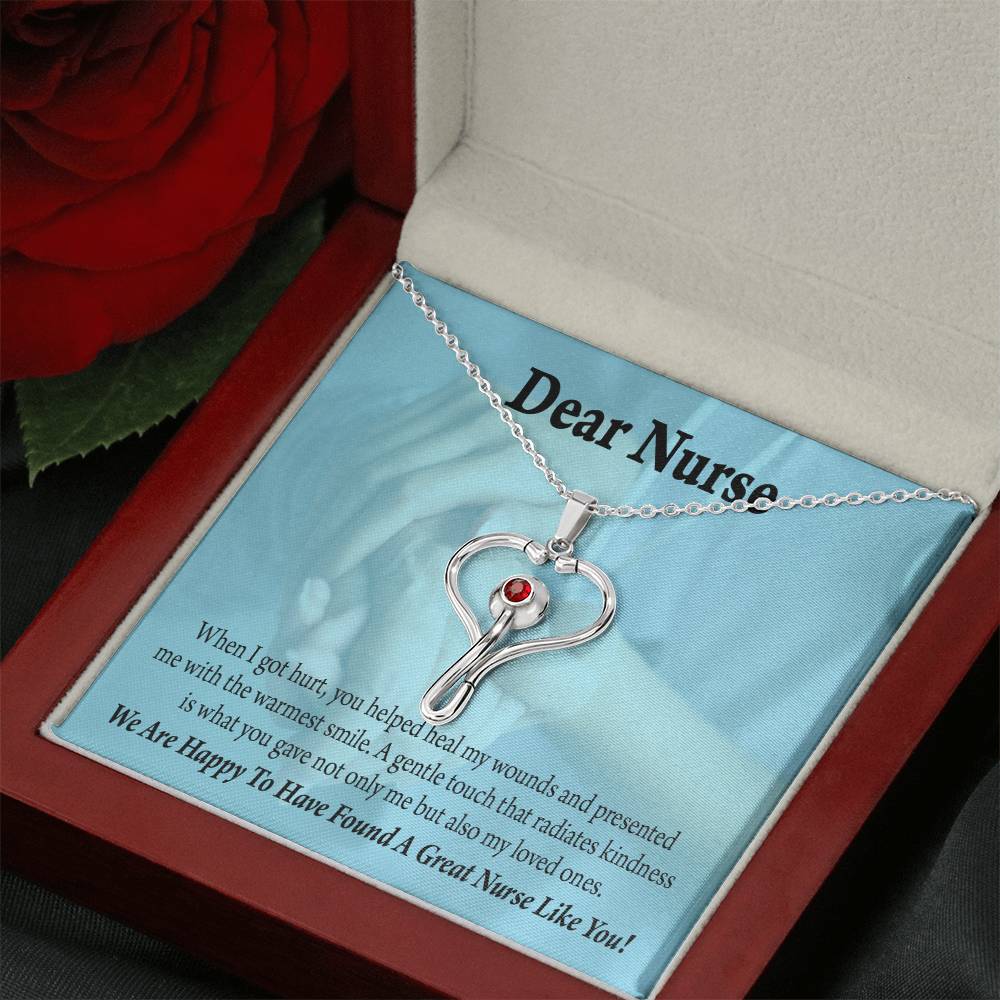 Nurse Thank You Heart Scope Necklace Red Swarovski Crystal Adjustable Chain 18-22"-Express Your Love Gifts