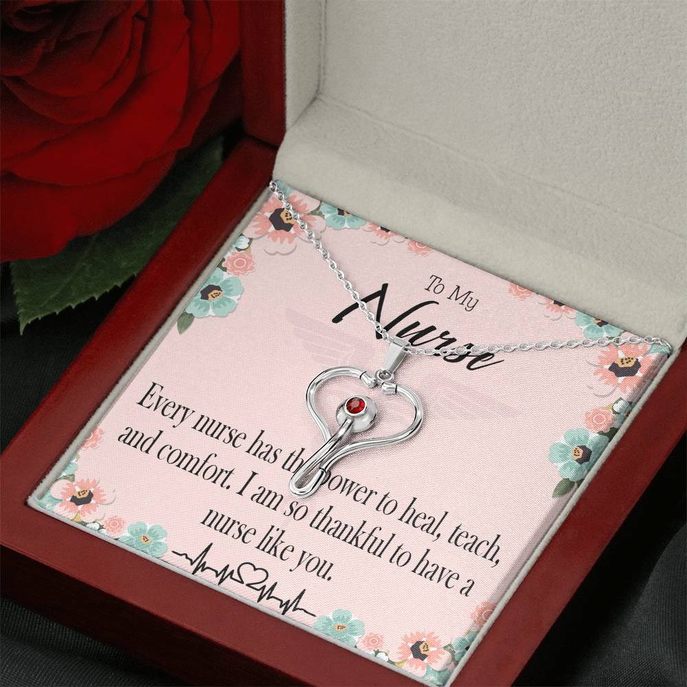 Power to Heal Heart Scope Necklace Red Swarovski Crystal Adjustable Chain 18-22"-Express Your Love Gifts
