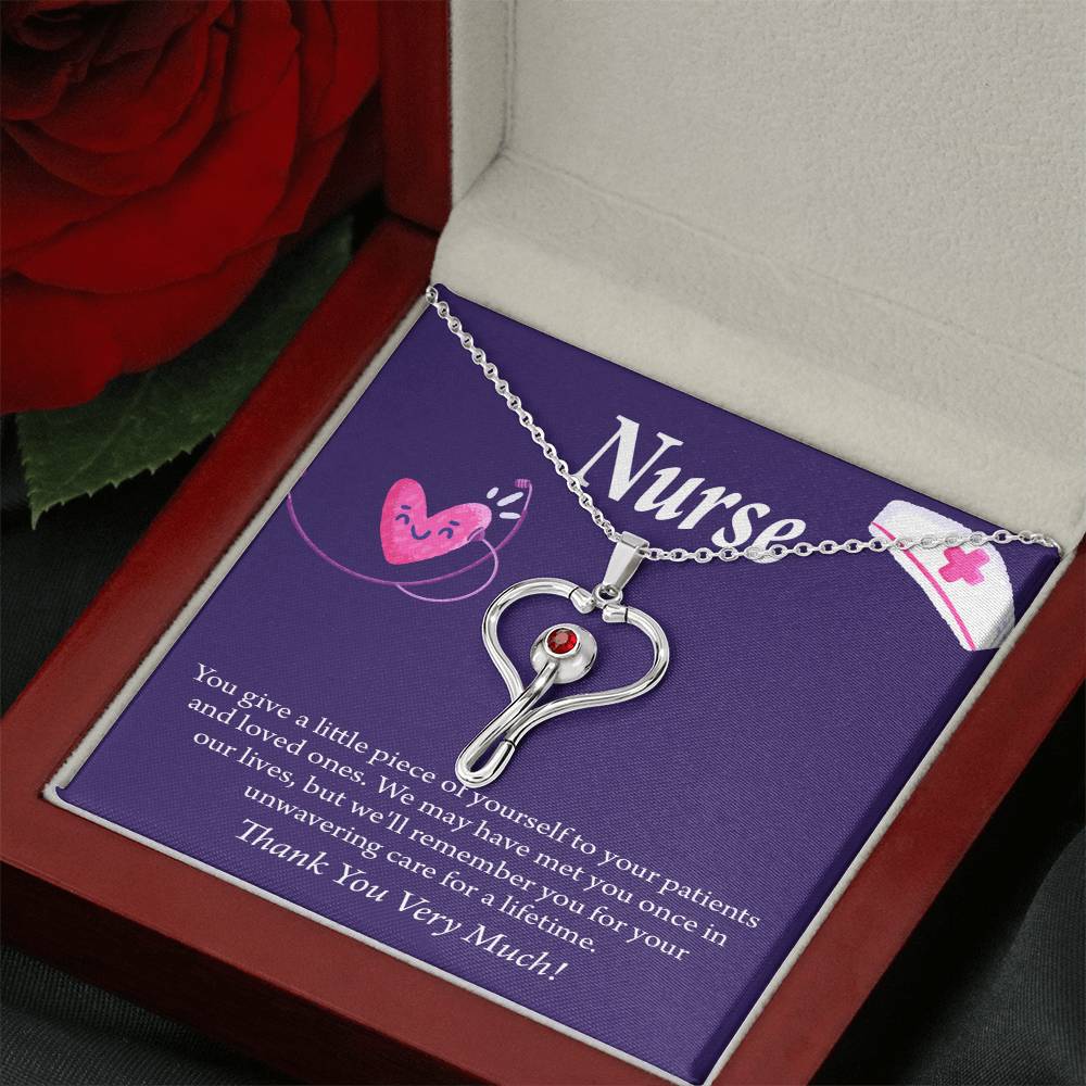 Remarkable Nurse Heart Scope Necklace Red Swarovski Crystal Adjustable Chain 18-22"-Express Your Love Gifts